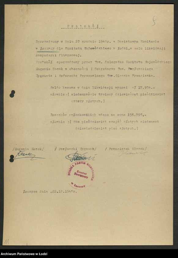 Obraz 10 z jednostki "Protokoły likwidacji gospodarki finansowej komitetów powiatowych i miejskich"