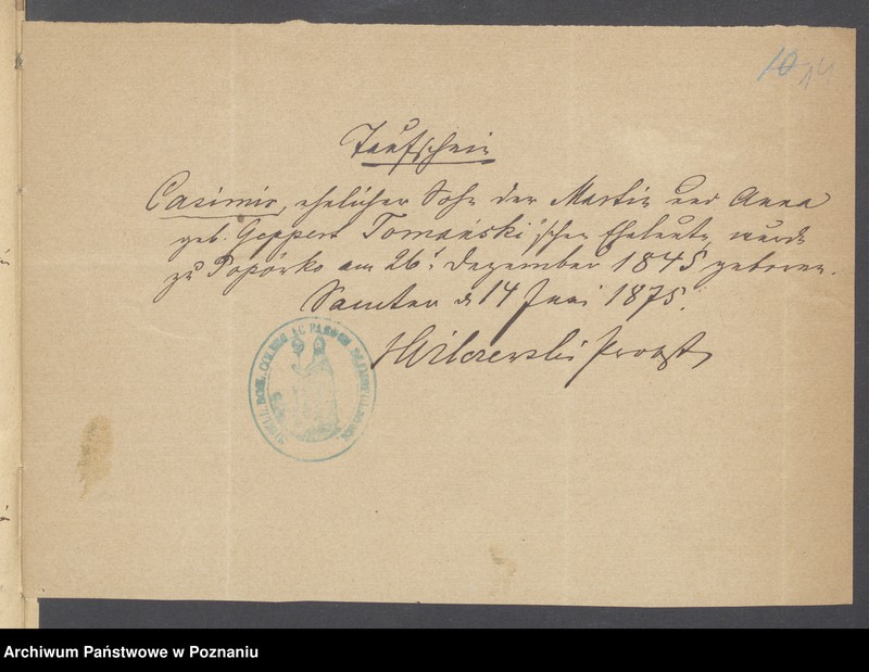 Obraz 16 z jednostki "Die von den Verlobten beigebrachten Urkunden zur Eheschliessung pro 1875"