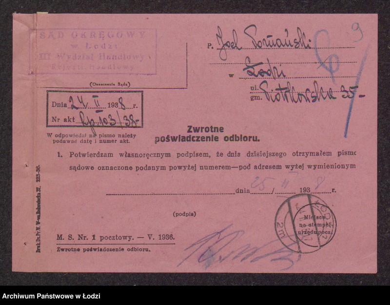 Obraz 11 z jednostki "Simsio Poznański, Joel Poznański- wyrób i sprzedaż towarów włókienniczych"