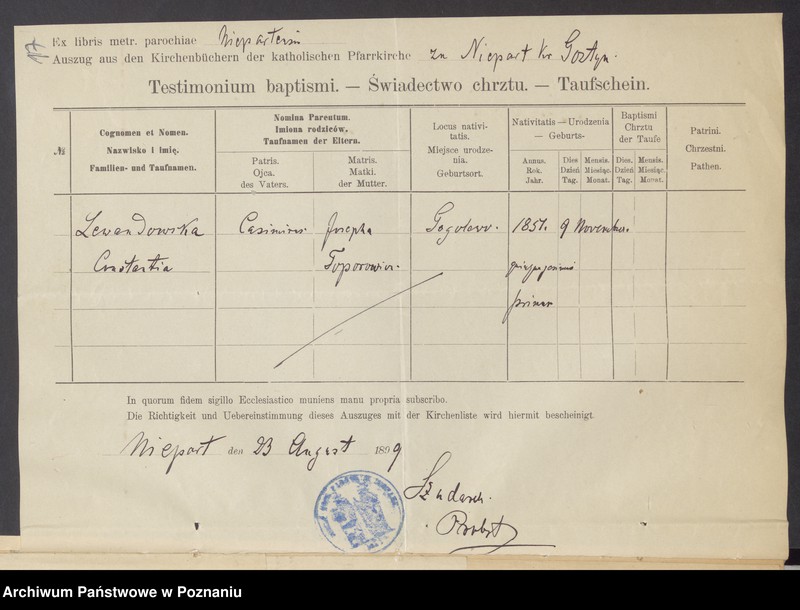 Obraz 19 z jednostki "Die von den Verlobten beigebrachten Urkunden zur Eheschliessung pro 1899"