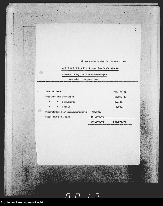 Obraz 10 z jednostki "Auszüge Aufstellungen für das Sonder-Konto"