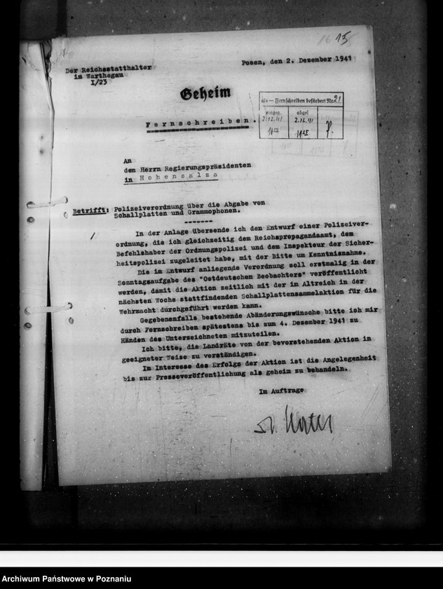 Obraz 19 z jednostki "Polizei verordnung über die Abgabe von Schaltplatten und Gramophonen"