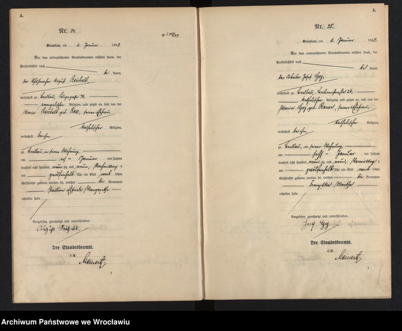 image.from.unit.number "Geburts-Haupt-Register Breslau I 1899 Band 1"