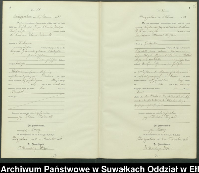 image.from.unit.number "A1.Geburts-Register [Haupt-Register] Standesamt Marggrabowa Landbezirk vol. I No.1 bis 266"