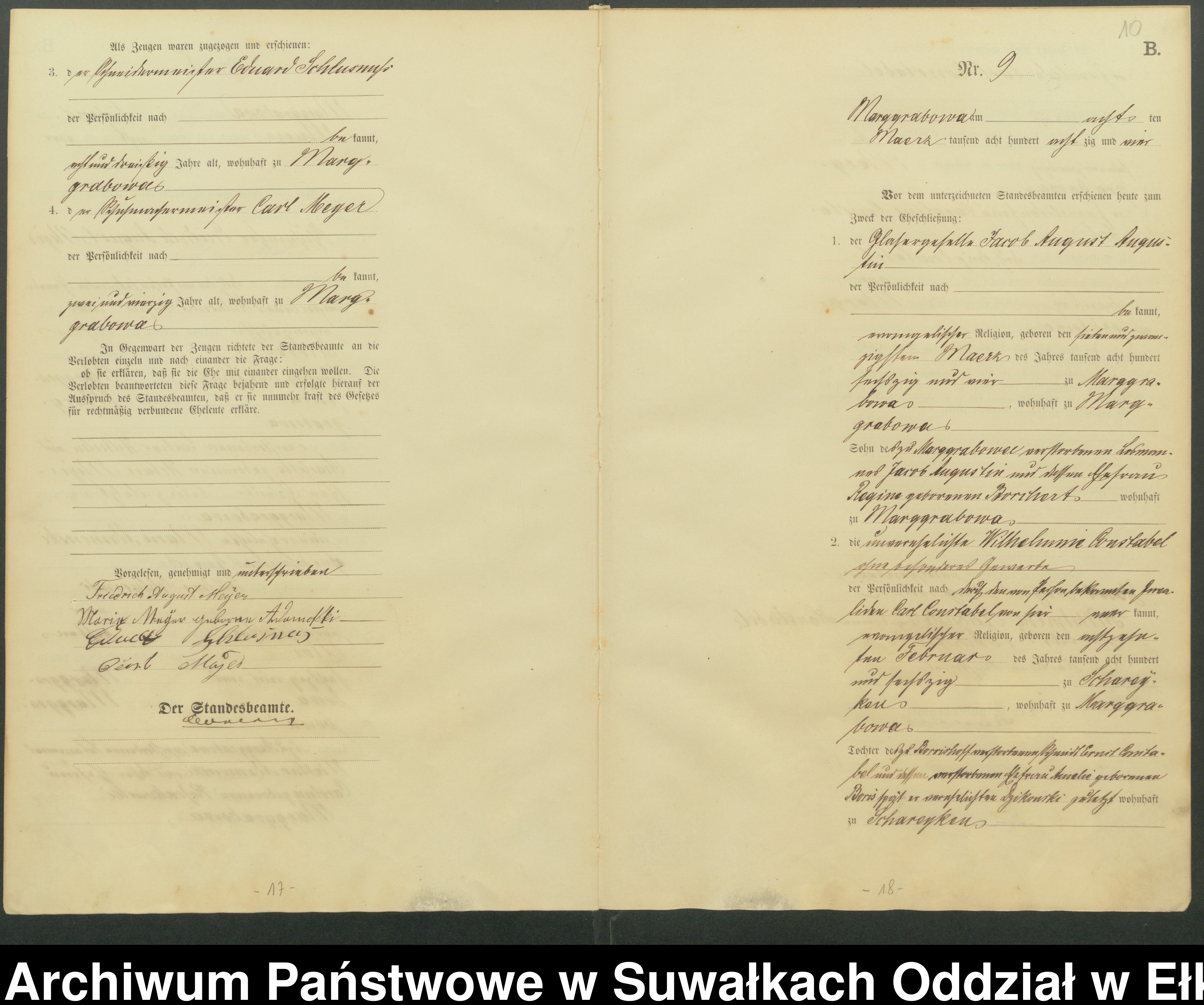 Skan z jednostki: Heiraths-Haupt-Register des Königlichen Preussischen Standes-Amtes Stadtgemeinde Marggrabowa Kreis Oletzko