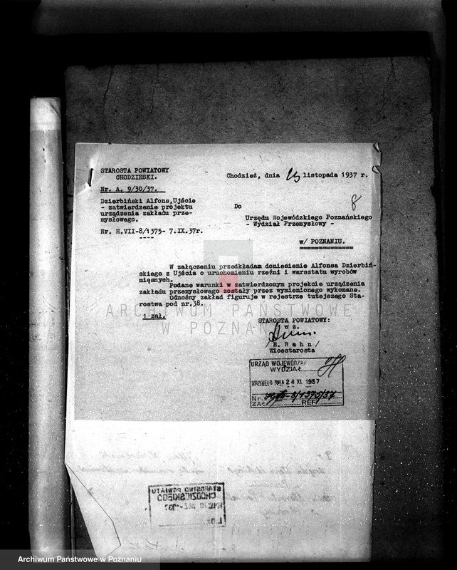 Obraz 12 z jednostki "Zatwierdzenie zakładu przemysłowego /rzeźni/ Dzierbiński Alfons - Ujście pow. Chodzież"