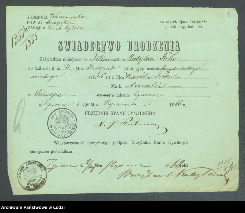 Obraz 5 z jednostki "Dowody metrykalne stałych mieszkańców m. Łodzi nr domu 1355-1356"