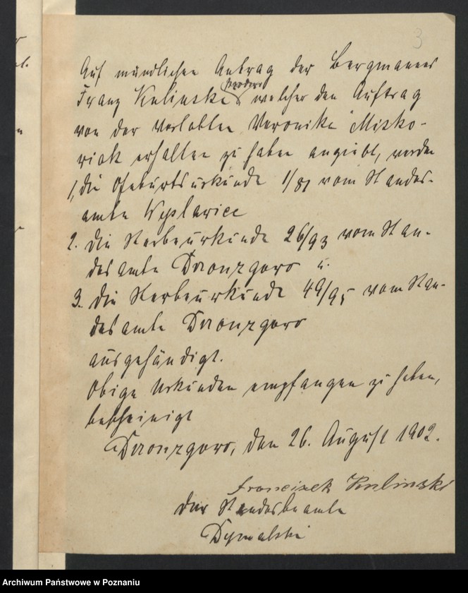 image.from.unit.number "Acta des Königlichen Standesamts Wyslawice Kreis Schroda betreffend die Aufgebotsverhandlungen pro 1900"