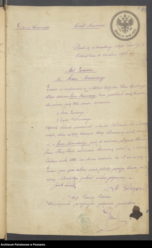 Obraz 16 z jednostki "Die von den Verlobten beigebrachten Urkunden zur Eheschliessung pro 1875"