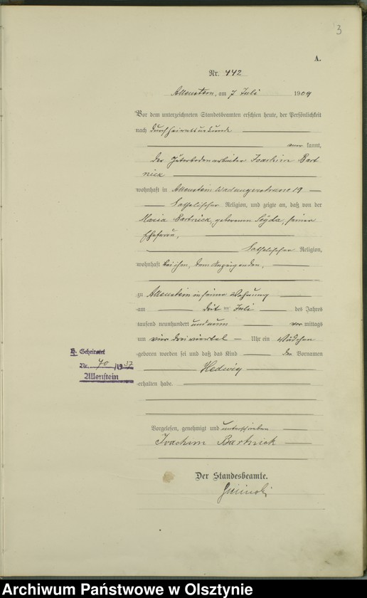 image.from.unit.number "Geburts-Haupt-Register Tom I I, Nr 440-883"