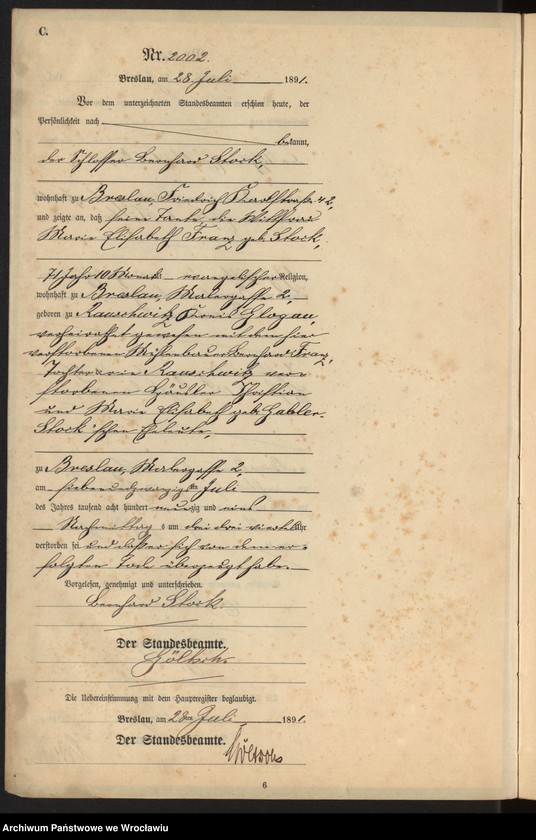 image.from.unit.number "Sterbe-Neben-Register Breslau I 1891 Band 6 "