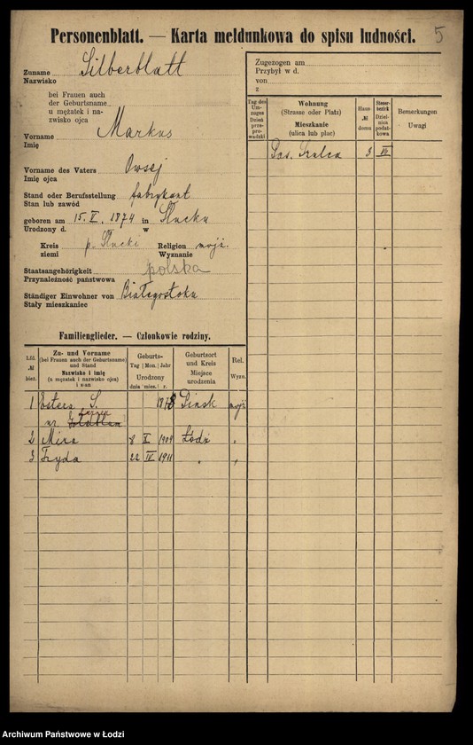 image.from.unit.number "[Spis ludności Łodzi] Zilberblatt - Zilberszpic"