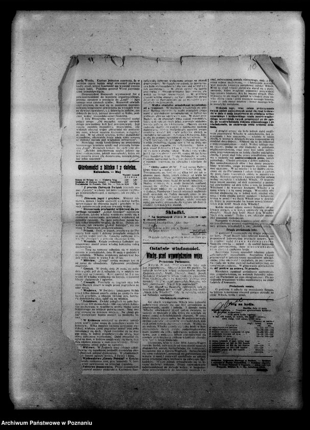 Obraz 16 z jednostki "Wycinki prasowe [Gazeta Poznańska, Ziemia lubelska] na tematy wojny 1918 rok, mapa terenu wojny z Rosją [1914- 1916], ogłoszenia i dwie karty kolorowe na temat pożyczki wojennej, odezwa dowództwa wojsk niemieckich do Polaków w Królestwie Polskim, rozporządzenia w prasie dotyczące aprowizacji w czasie wojny [1915 r.]. Gazeta Gdańska 22 VI 1918 r."