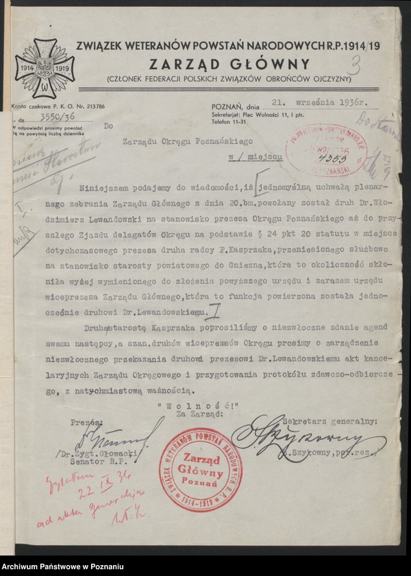 Obraz 7 z jednostki "Prezes Okręgu [korespondencja, protokoły, sprawozdania] Związku Weteranów Powstań Narodowych i Związku Powstańców Wielkopolskich."