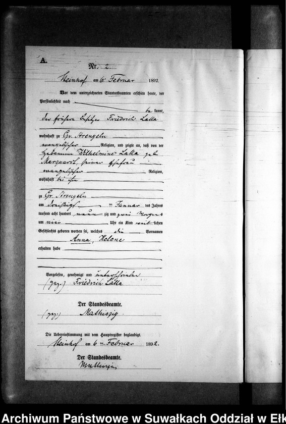 image.from.unit.number "Geburts-Neben-Register des Preussischen Standes-Amtes Gr. Strengeln Kreis Angerburg"