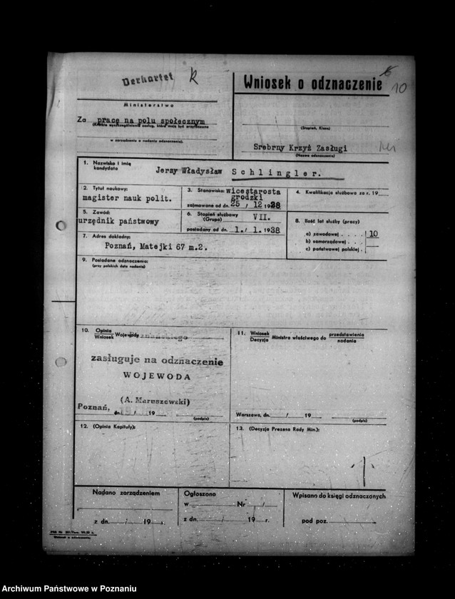 Obraz 15 z jednostki "/Wnioski o odznaczenie ,,Krzyżem Zasługi/"