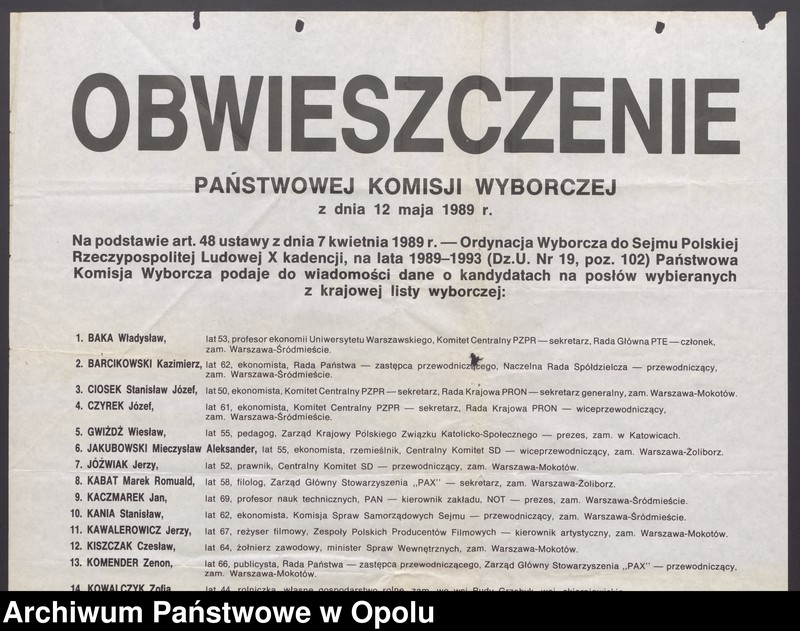Obraz 16 z jednostki "Wybory do Sejmu i Senatu [-obwieszczenia wyborcze]"