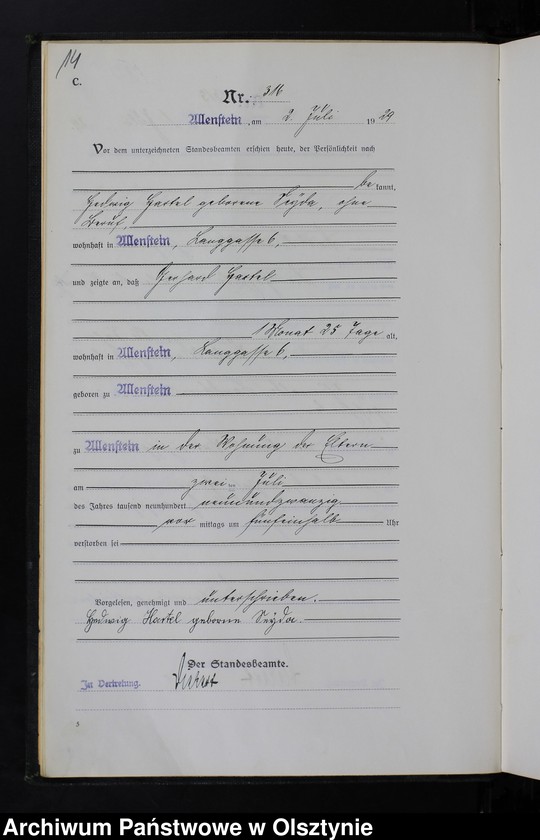 image.from.unit.number "Sterbe-Haupt-Register Tom II, Nr 304-567"