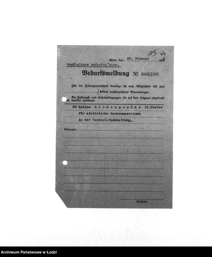 Obraz 18 z jednostki "Bedarfsmeldungen [Skierowane do GV zapotrzebowania na surowce, materiały, narzędzia, maszyny itp. potrzebne resortom pracy do produkcji; zamówienia żywności, lekarstw]"