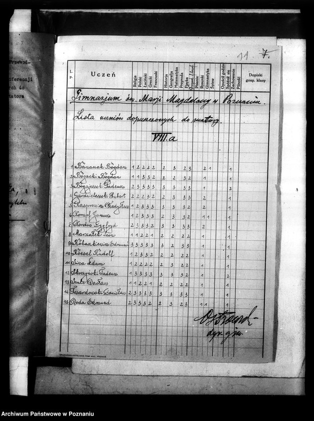 Obraz 15 z jednostki "Państwowe Gimnazjum imienia Marii Magdaleny w Poznaniu [lista uczniów dopuszczonych do matury]"