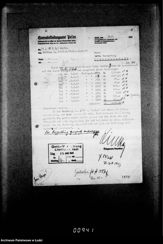 Obraz 5 z jednostki "[Rachunki Heeresbekleidungsamt Posen dla Zarządu Getta]"