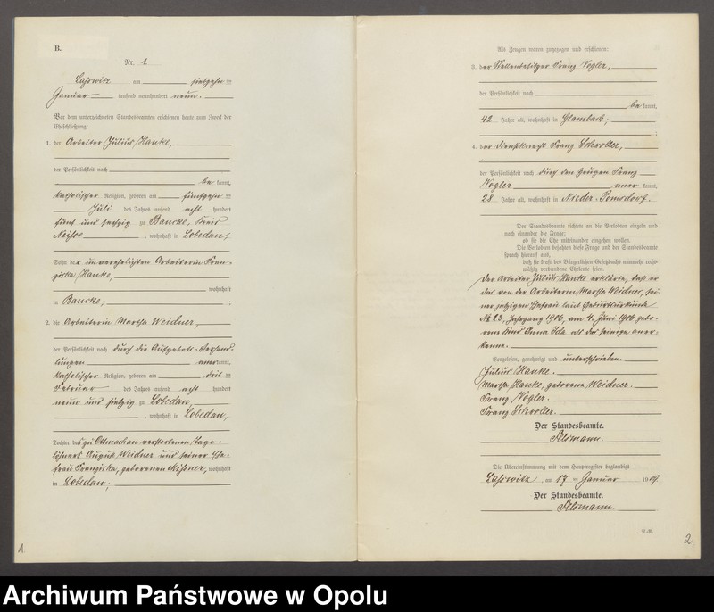 image.from.unit "Urząd Stanu Cywilnego w Lubiatowie. Księga Aktów Małżeństw rok 1909 od 1-8"