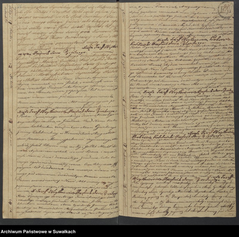 Obraz 16 z jednostki "Akta Zeszłych Gminy Kaletnickiey, od 1-go Stycznia Roku 1819 r. do ostatniego dnia Grudnia tegoż Roku"