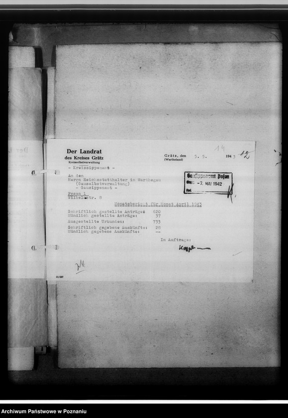 Obraz 18 z jednostki "[Korespondencja w sprawach organizacyjnych, sprawozdanie z działalności], Kreissippenamt Grätz [Grodzisk, powiat nowotomyski]"