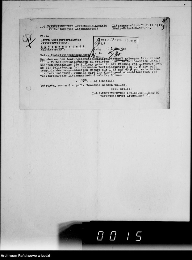 Obraz 13 z jednostki "[Korespondencja firm niemieckich oferujących dostawę środków chemicznych, farb, maszyn wiertniczych, tokarek i innych urządzeń oraz wapna dla zakładów produkcyjnych w Getcie].I-J-K."