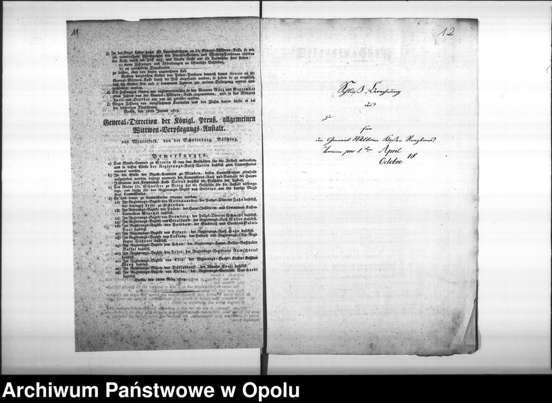Obraz 12 z jednostki "Acta Generalia die Allgemeine Wittwen-Verpflegungs-Anstalt in Berlin, so wie die deshalb erlassenen Verordnungen und Bestimmungen, betreffend. Vol. I de anno 1818"