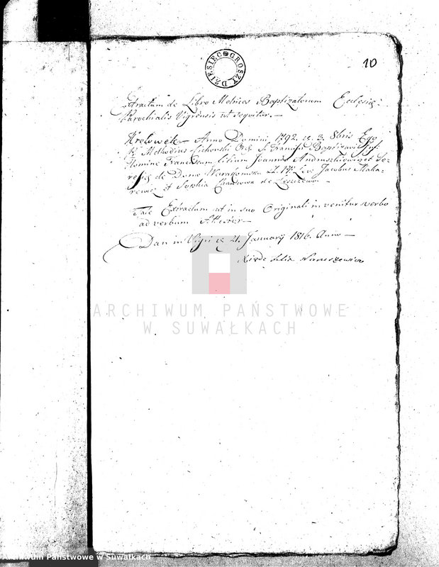 image.from.unit.number "Dowody do Akt Małżeństwa Gminy Wigierskiey od dnia 1 Stycznia 1816 Roku do dnia ostatniego Grudnia tegoż Roku 1816."