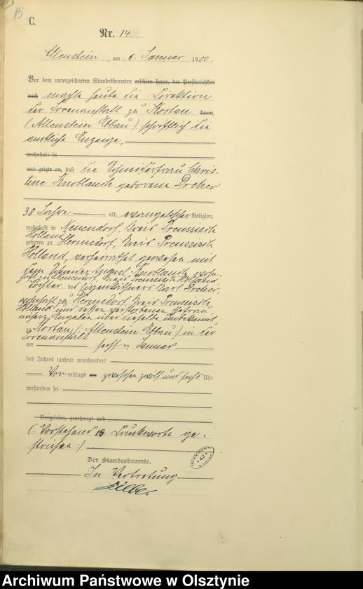 image.from.unit.number "Sterbe-Haupt-Register Tom I,Nr 1 - 399"