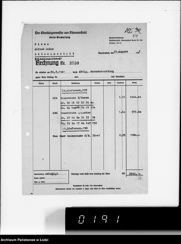 Obraz 18 z jednostki "Firma Heine Litzmannstadt.[Zakup obuwia i towarów włókienniczych]"