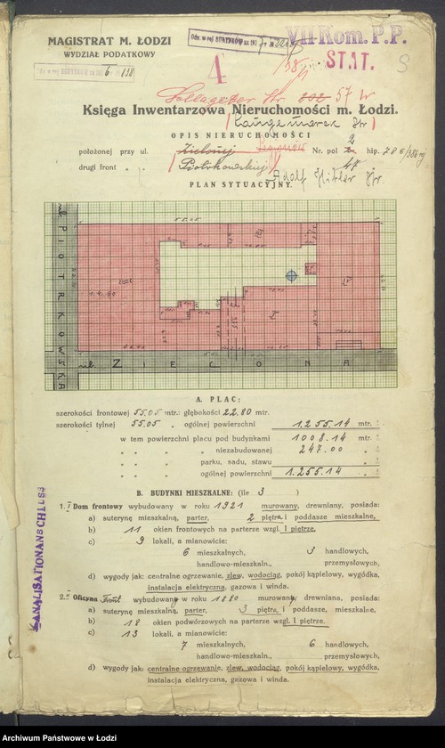 Obraz 11 z jednostki "Księga inwentarzowa nieruchomości m. Łodzi ul. Legionów"