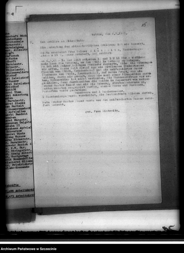 image.from.unit.number "Sprawozdania dzienne z działalności Wydziału Aprowizacyjnego niemieckiego Zarządu Miejskiego w Szczecinie m-c VI-VII.  Zeznania ludności cywilnej o napadach rabunkowych dokonanych przez Rosjan"