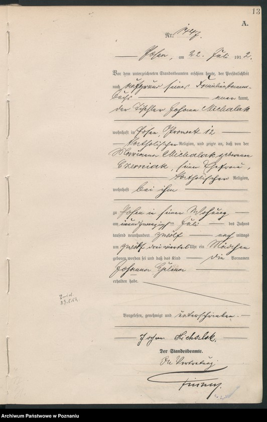 Obraz 15 z jednostki "Księga miejscowa urodzeń tom IV [Rejestr główny urodzeń]"