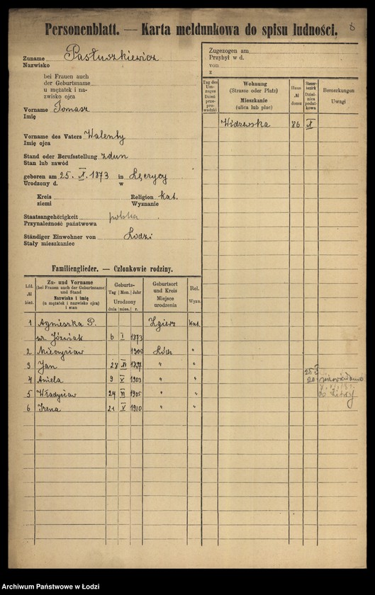 Obraz 10 z jednostki "[Spis ludności Łodzi] Pastuszewski-Patron"