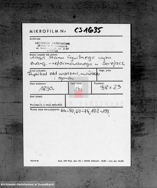 image.from.unit.number "Duplikat Aktov Graždanskogo Sostojanija Serejskogo Ev. Reformatskogo Prichoda o rodivšichsja, brakosočetavšichsja i umeršich v 1890 g."