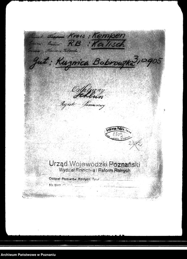 Obraz 4 z jednostki "Ostateczny rejestr pomiarowy Kuźnica Bobrowska powiatu kępińskiego"