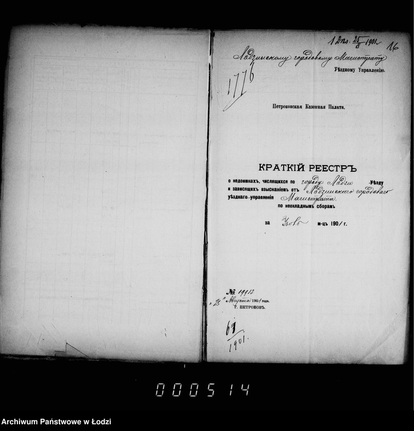 Obraz 15 z jednostki "O nedoimkach po knigam Lodzinskago Uezdnago Kaznačejstva za II ju polovinu 1901 goda"