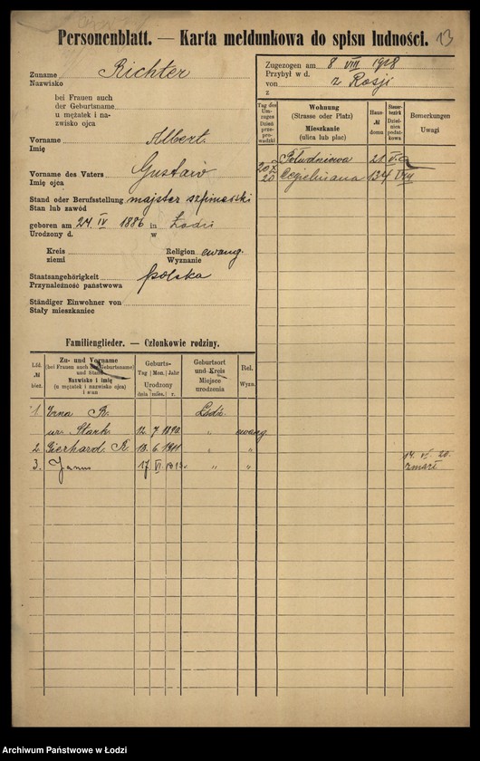 Obraz 15 z jednostki "[Spis ludności Łodzi] Richter"