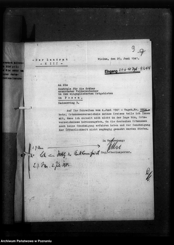 Obraz 13 z jednostki "Kreis Wielun (Wieluń). Korespondencja w sprawie miejscowych Niemców, którzy zginęli w 1939 roku"