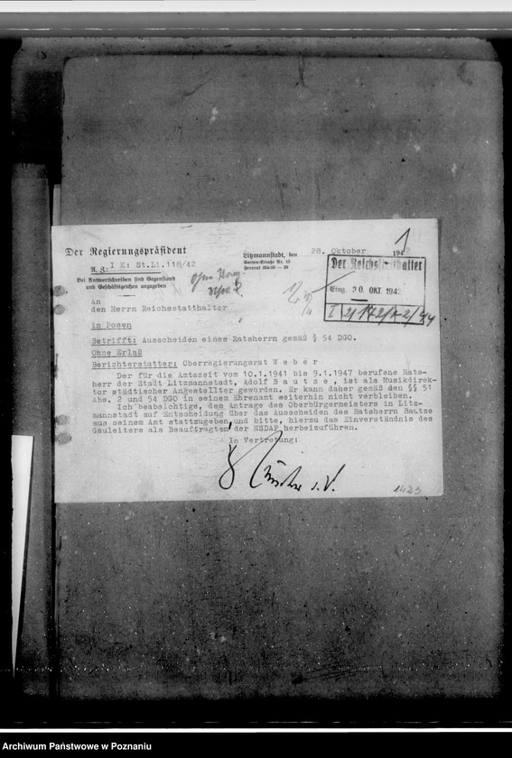 Obraz 5 z jednostki "Berufung zu Beigeordneten der Stadt Litzmannstadt (Łódź)"