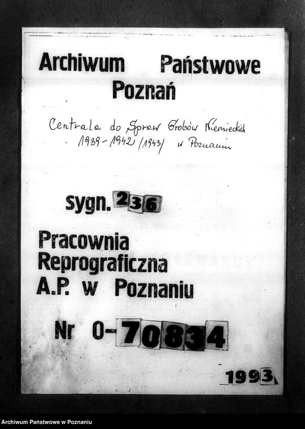 Obraz 1 z jednostki "Kreis Grätz (Grodzisk). Wykazy i korespondencja w sprawie miejscowych Niemców, którzy zginęli w 1939 roku"