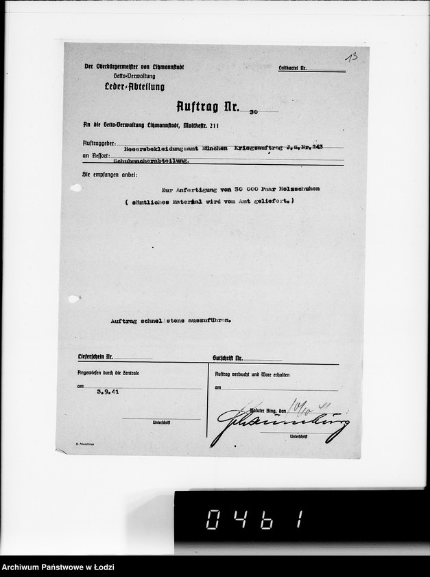 Obraz 17 z jednostki "Kriegsauftrag J.S.243 Holzschuhe [dla Heeresbekleidungsamt München] 85"