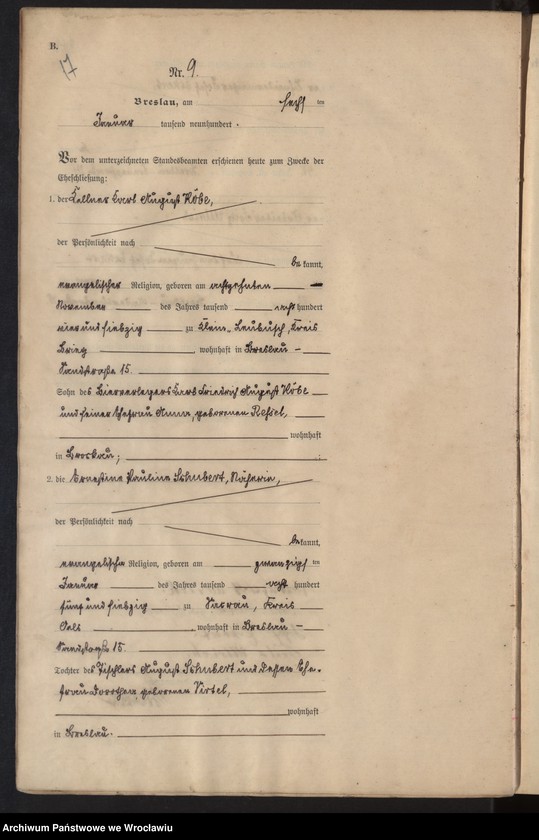 image.from.unit.number "Heiraths-Haupt-Register Breslau I 1900 Band 1"