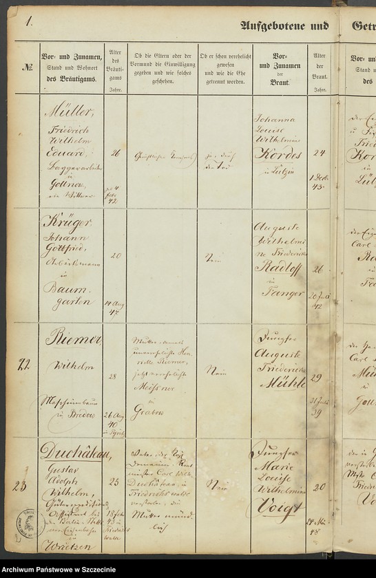 image.from.unit.number "Register der in der Stadt Gollnow Aufgebotenen und Getrauten."