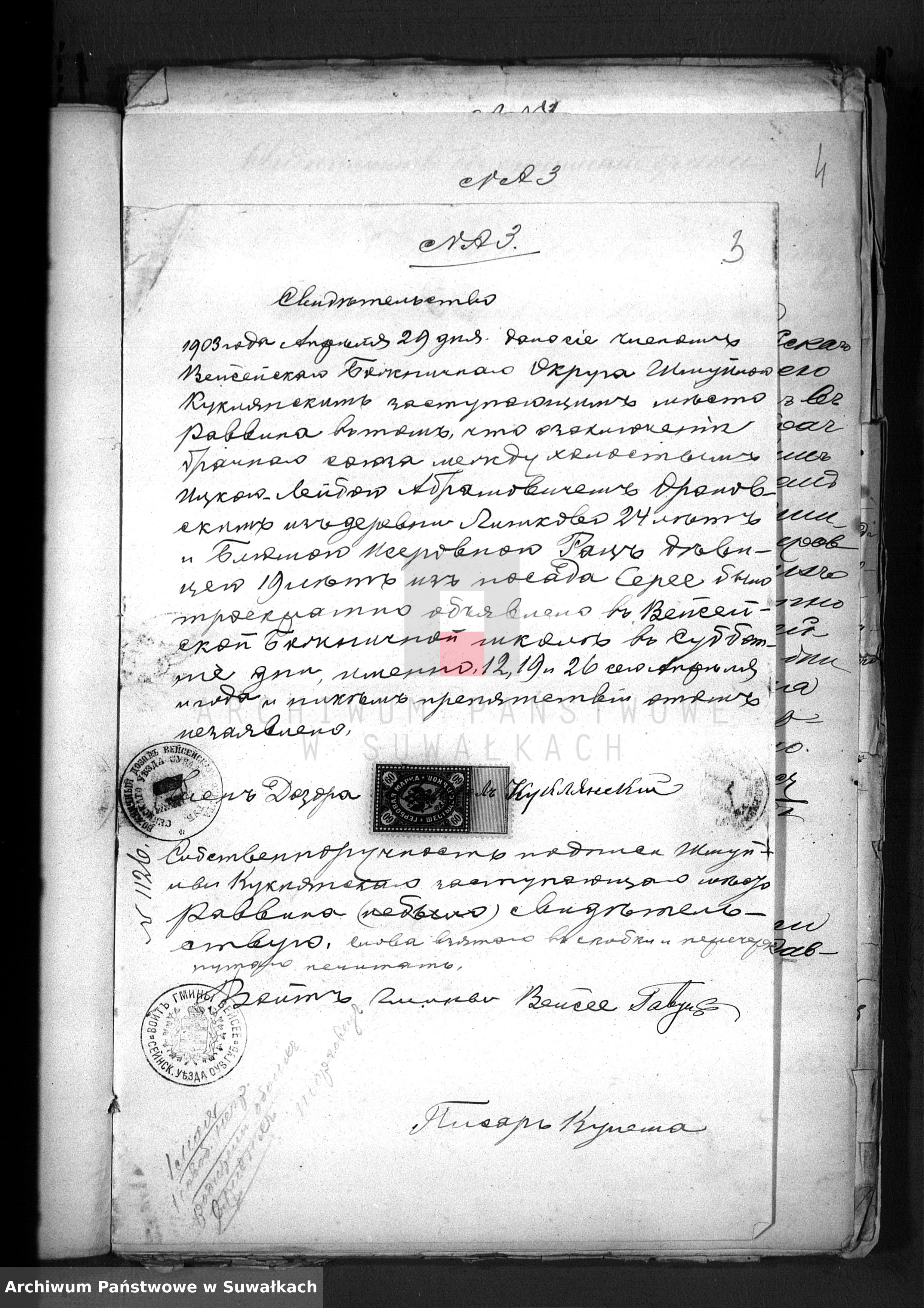 Skan z jednostki: Dokumenty o brakočetavšichsja evrejach v Serejskom evrejskom božničnom okruge v 1903 g.        .