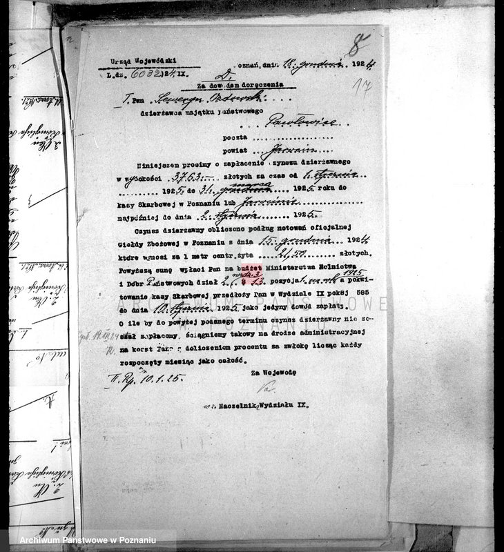 Obraz 20 z jednostki "Czynsz dzierżawny majątku Pawłowice"