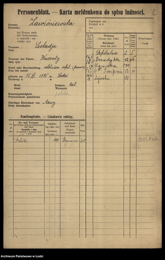 Obraz 4 z jednostki "[Spis ludności Łodzi] Zawisłowski - Zdunek"